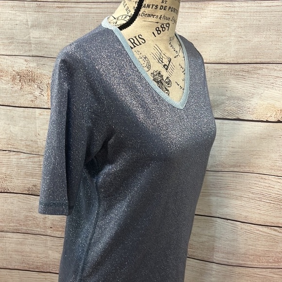 Le Comte Metallic Tee Shirt Top NWT Blue Size 36 Small Short Sleeve - Picture 3 of 12